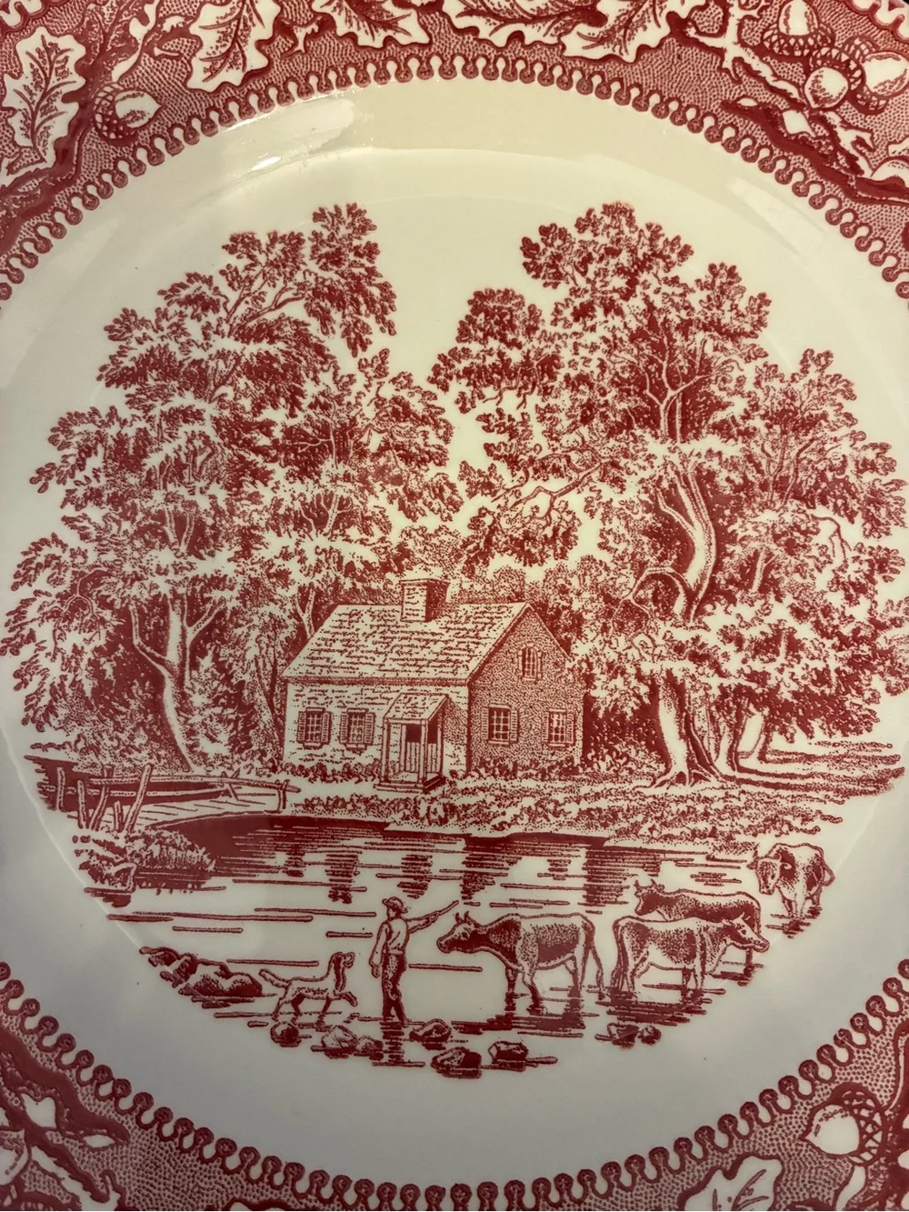Vintage Memory Lane Red Transferware Plate English Cottage Grandmillennial USA